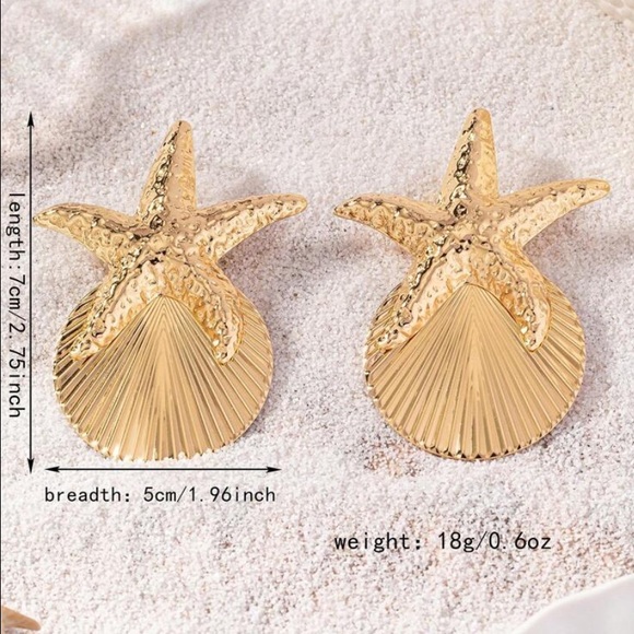 Golden Starfish Shell Earrings - Picture 8 of 8